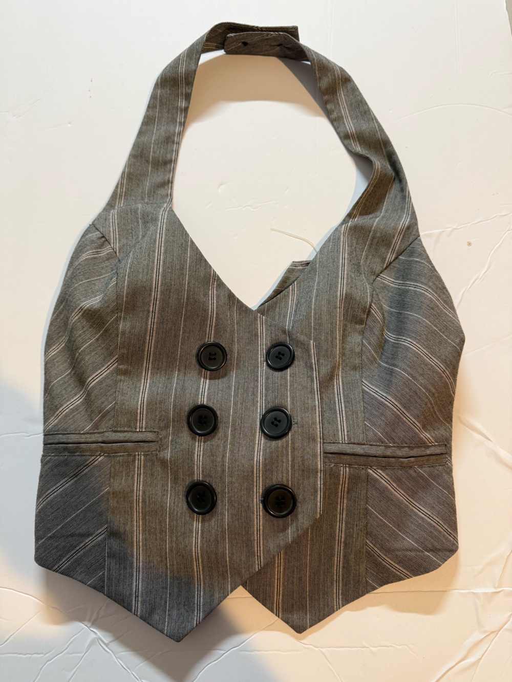 Womens Double-Breasted Striped Vest Jacket - Gray